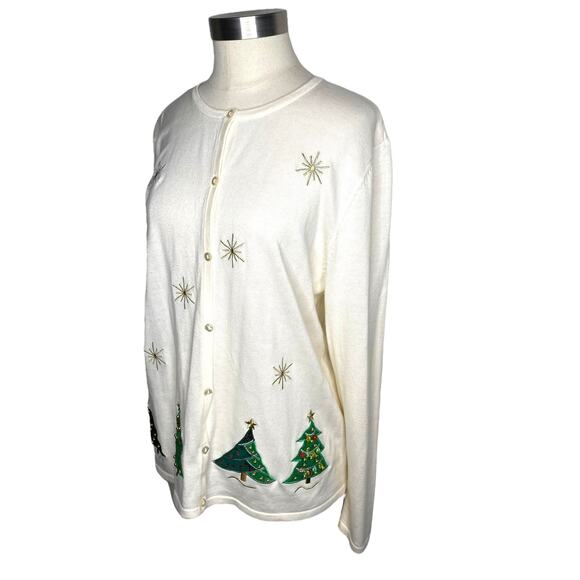 Croft & Barrow Christmas Tree Cardigan Women's Size Large Ivory Cream - Picture 10 of 10
